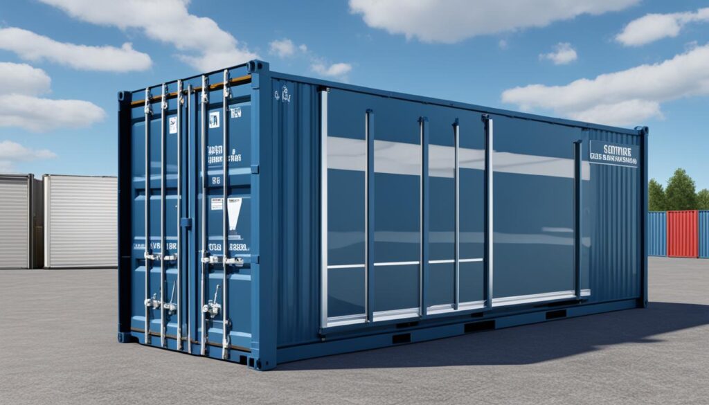 Shipping container with a side garage door installed